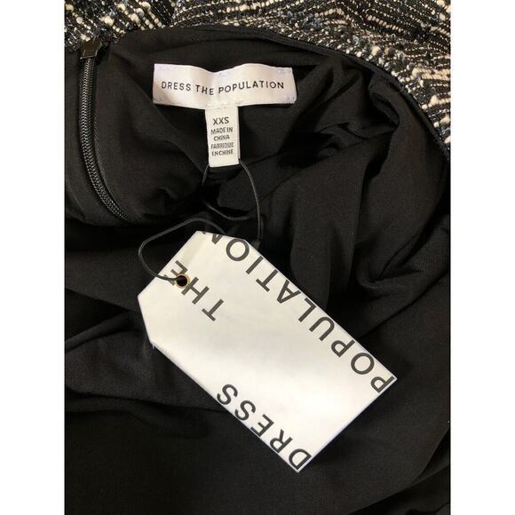Dress The Population Natalie Dress Long Sleeve Stretch Tweed Black NWT Size XXS - Picture 8 of 11